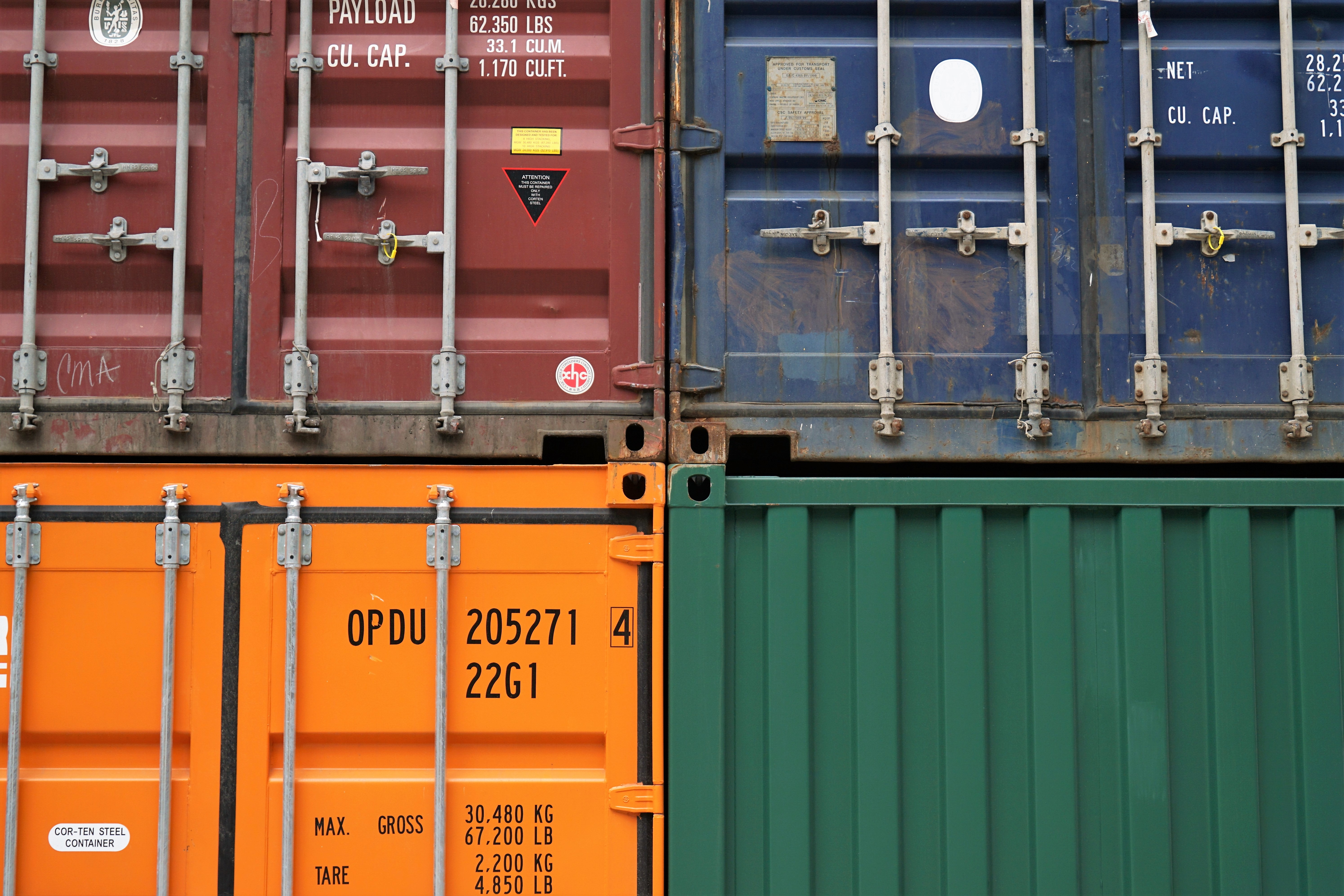 Freight containers in a shipping yard